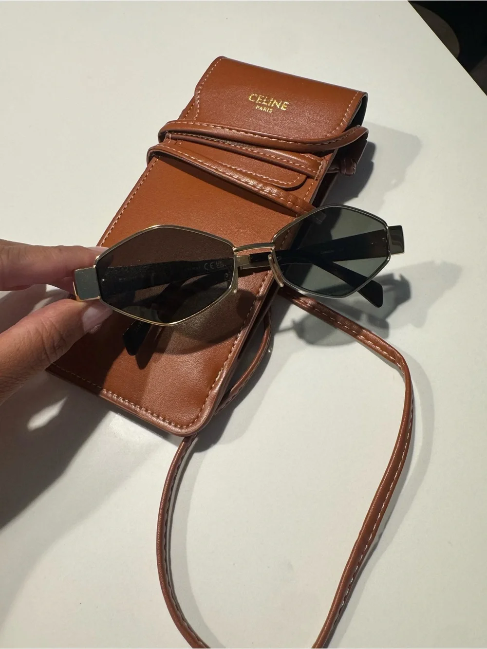 Celine Brown Leather Sunglass Case with Strap - Picture 1 of 3
